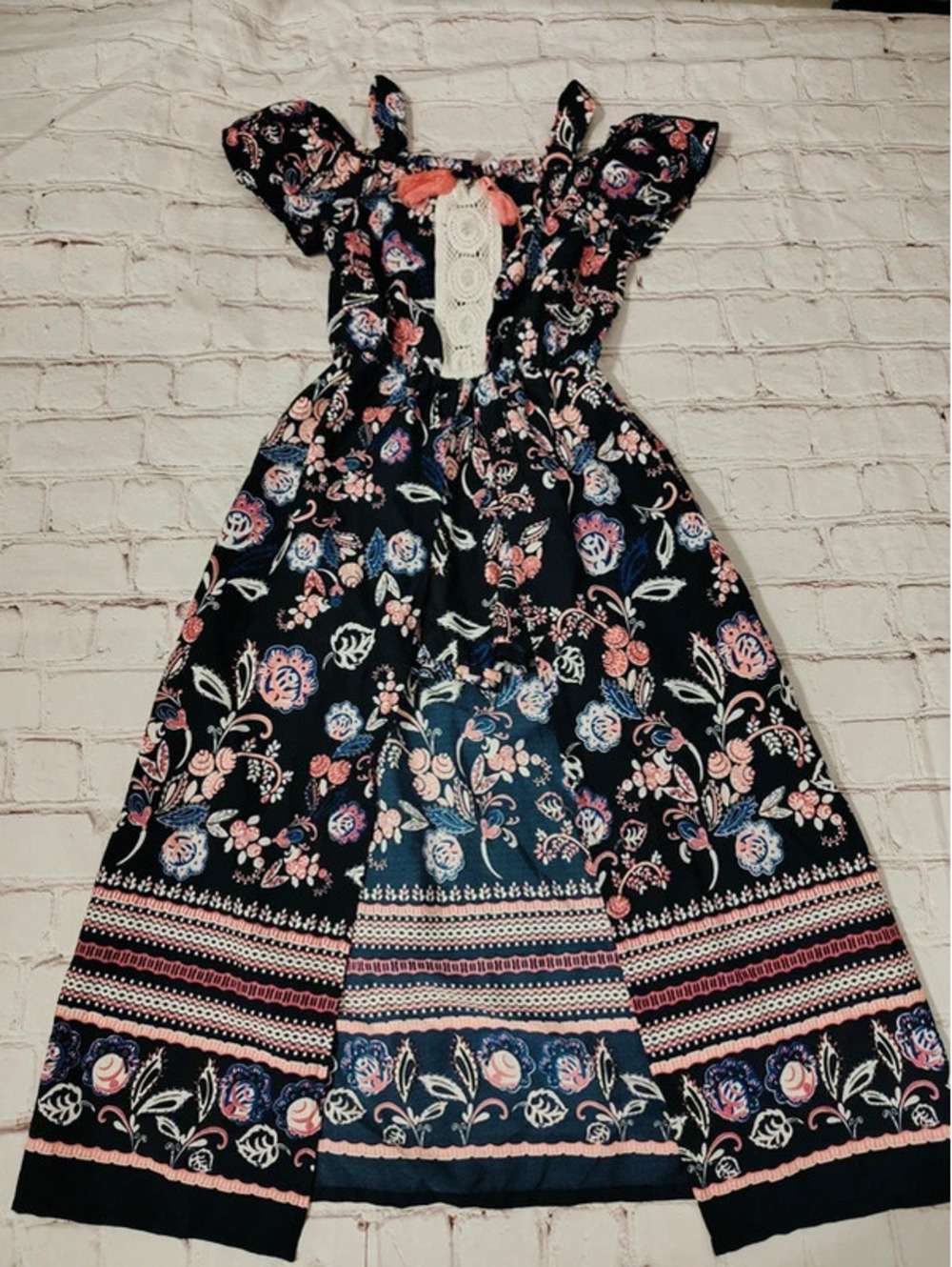 Japna Kids Girls Boho Floral Maxi Dress/Romper Size 7 Navy